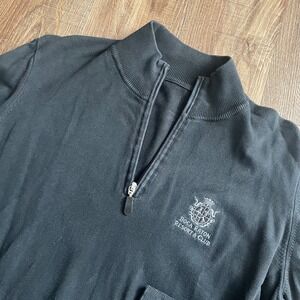 Bugatchi Mens Black 100% Cotton Quarter Zip Sweater Boca Raton Resort Made Italy